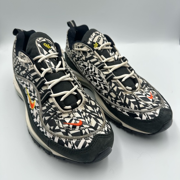 Nike Air Max 98 AOP Print White Black Team Orange Training Shoes Men9.5